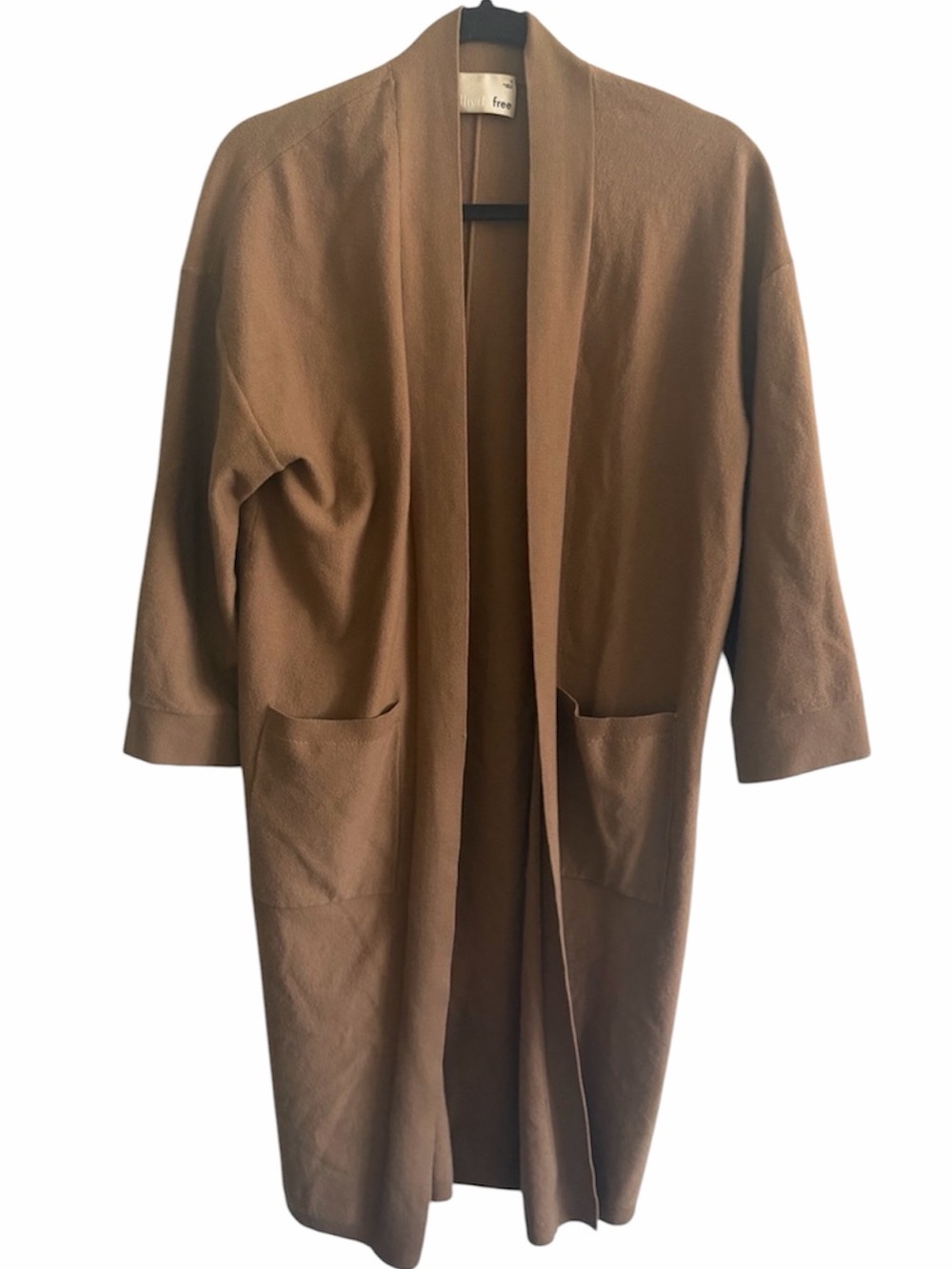 Wilfred Free Merino Wool Camel Brown Open-Front Longline Cardigan Coat Size S